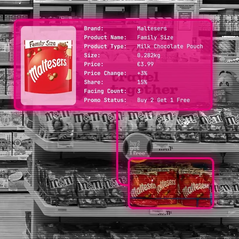 VISTA AI identifying a product on shelf and reading its brand, price and facings